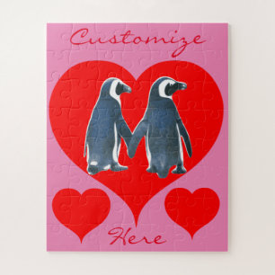 Love Birds Penguin Couple Red Hearts Thunder_Cove Puzzle