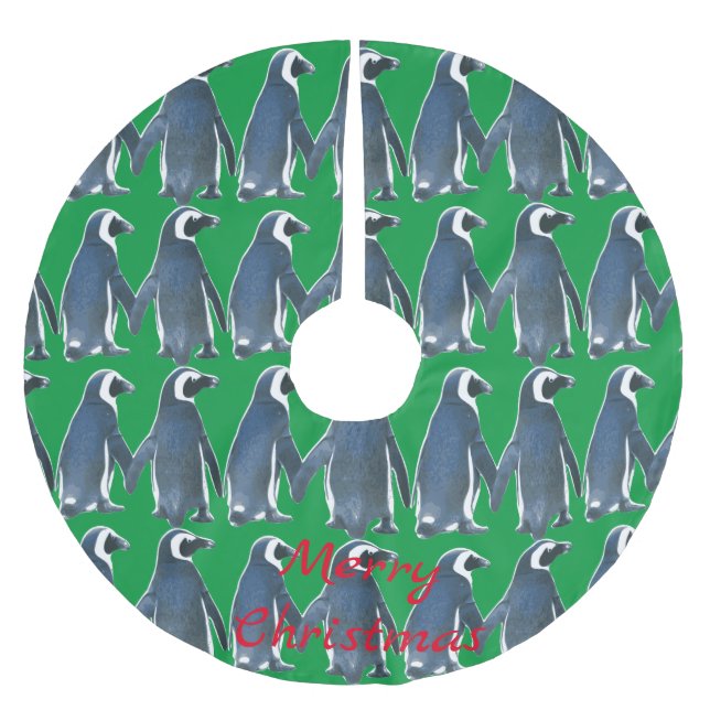 Love Birds Penguin Couple Thunder_Cove Polyester Weihnachtsbaumdecke (Vorderseite)