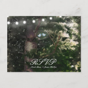 Love Birds + Pine Tree Night Wedding RSVP Einladungspostkarte