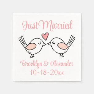 Love Birds Pink Just Married Lovebirds Hochzeit Serviette