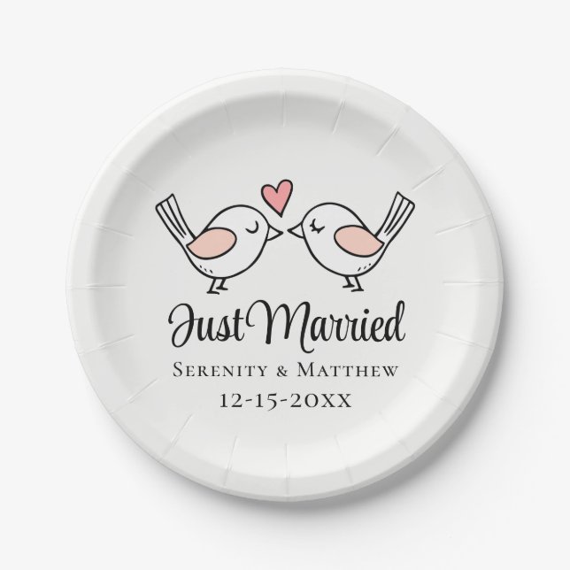 Love Birds Pink Lovebirds Just Married Wedding Pappteller (Vorderseite)