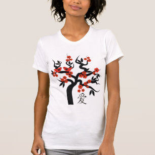 Love Birds Sakura Kirschbaum Chinesische Liebe T-Shirt
