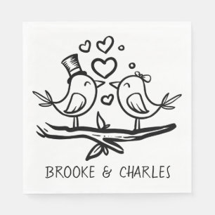 Love Birds Schwarz-weiß Hochzeitssorgen Serviette