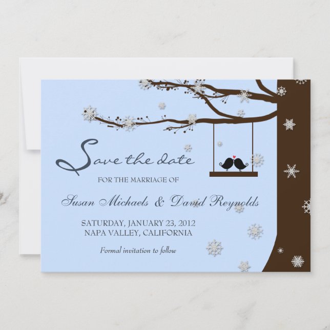 Love Birds Snowflake Oak Tree Winter Save the Date (Vorderseite)