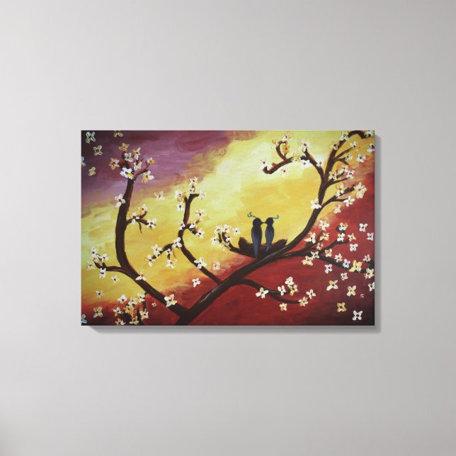Love Birds Spring Stretched Canvas Print Leinwanddruck (Vorderseite)