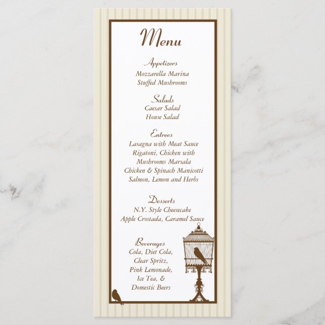 Love Birds Tan/Brown Wedding Menu Menükarte (Vorderseite)