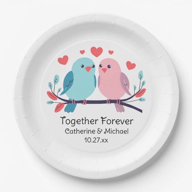 Love Birds Together Forever Valentinstag Wedding Pappteller (Vorderseite)