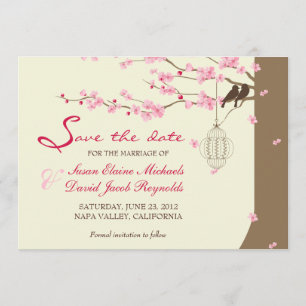 Love Birds Vintag Cage Cherry Blossom Rett Datum Save The Date