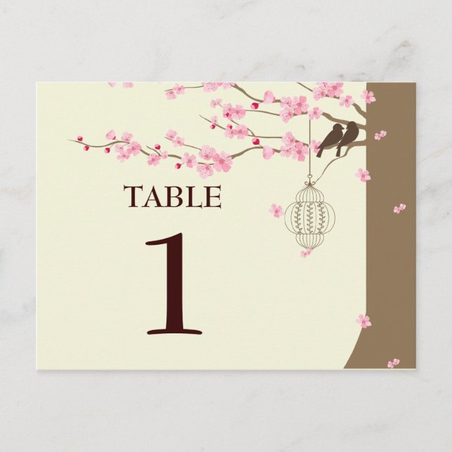 Love Birds Vintag Cage Cherry Blossom Tabelle # Postkarte (Vorderseite)