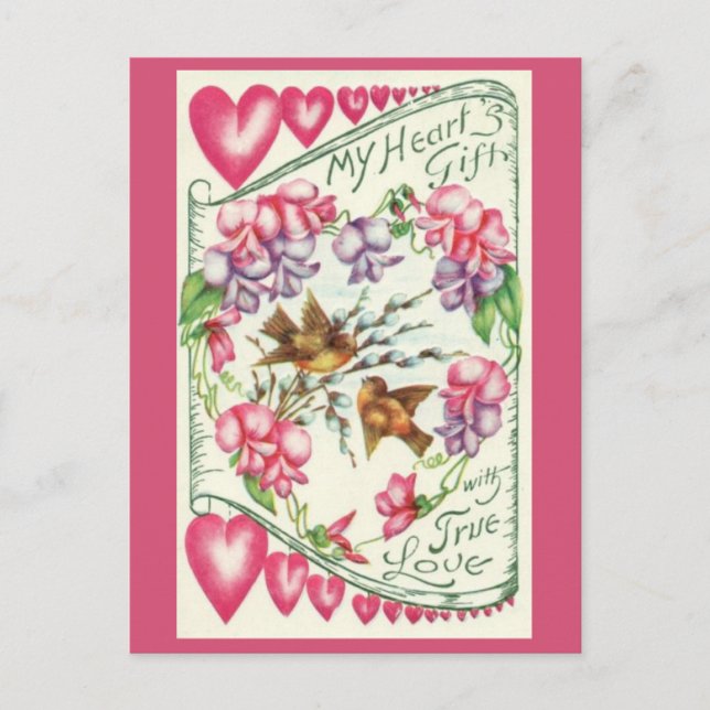 Love Birds Vintag Valentinstag Postkarte (Vorderseite)