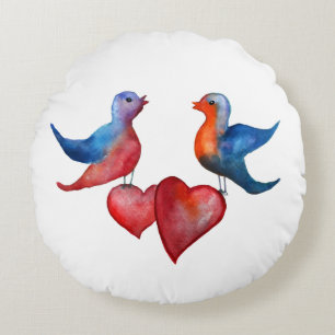 Love Birds, Watercolor Art Round throw Polster