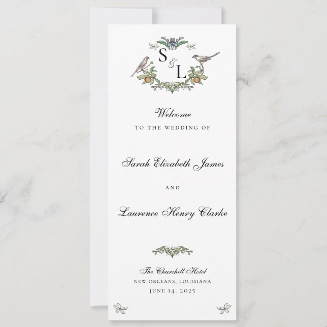 Love Birds Wedding Program Card