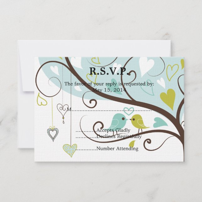 Love Birds Wedding RSVP Karte (Vorderseite)