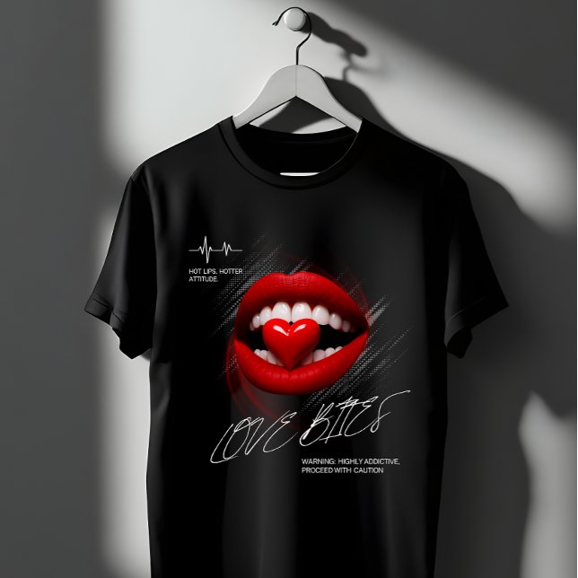 Love Bites Red Lips Heart Attitude Graphic T-Shirt (Von Creator hochgeladen)