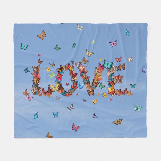 LOVE Blue Sky Butterflies | Inspirational Hope Joy Fleecedecke (Vorderseite (Horizontal))