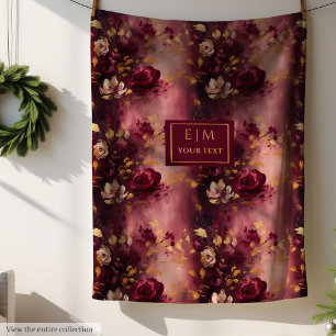 Love Blush Burgundy Gold Wasserfarbe Personalisier Fleecedecke