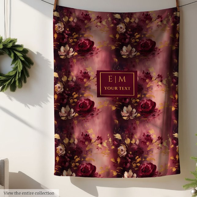 Love Blush Burgundy Gold Wasserfarbe Personalisier Fleecedecke (Lovely Blush Burgundy Gold Watercolor Personalized Fleece Blanket )