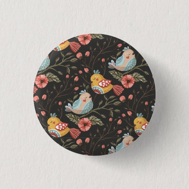 Love Boho Birds Blumenmuster Button (Vorderseite)