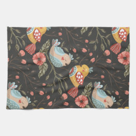 Love Boho Birds Blumenmuster Geschirrtuch