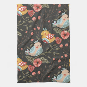 Love Boho Birds Blumenmuster Geschirrtuch