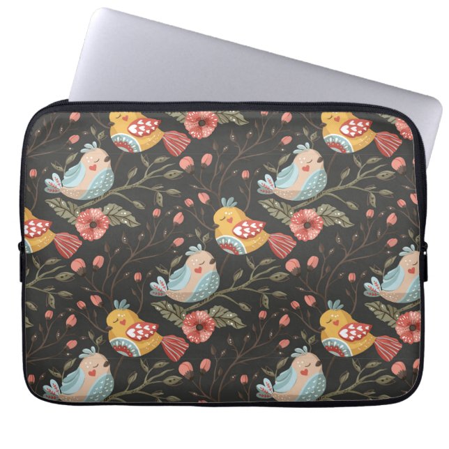 Love Boho Birds Blumenmuster Laptopschutzhülle (Vorderseite)