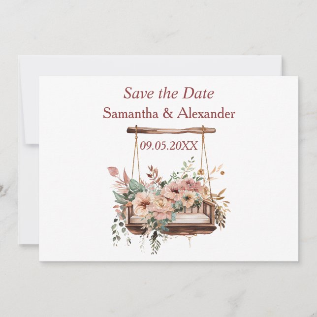 Love Boho Garden Swing Floral Save the Date (Vorderseite)