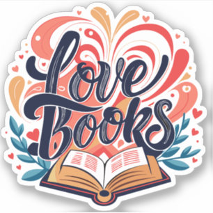 Love Books Kalligrafie Herzdesign Aufkleber