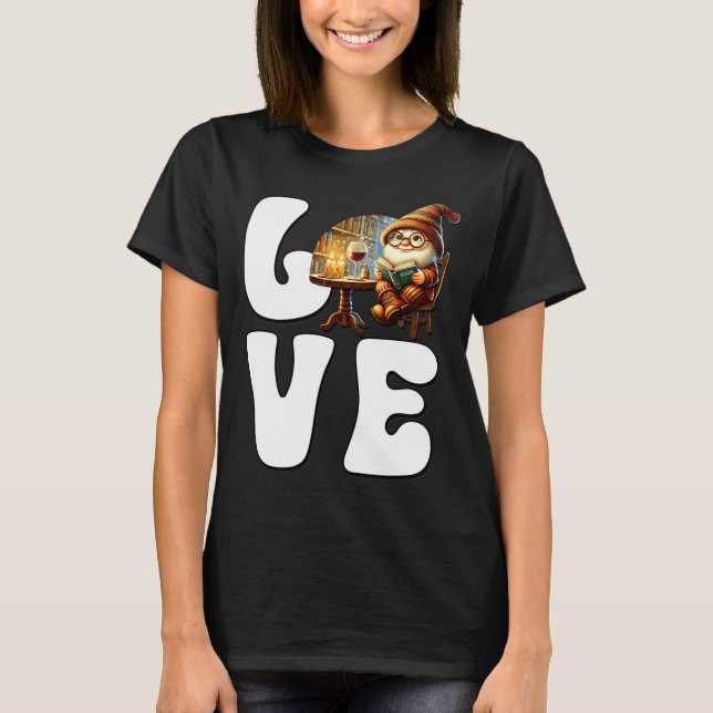 Love Books Teacher Gnome Graphic For Women And Win T-Shirt (Vorderseite)