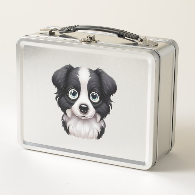 Love Border Collie Blick Design Metall Brotdose (Vorderseite)