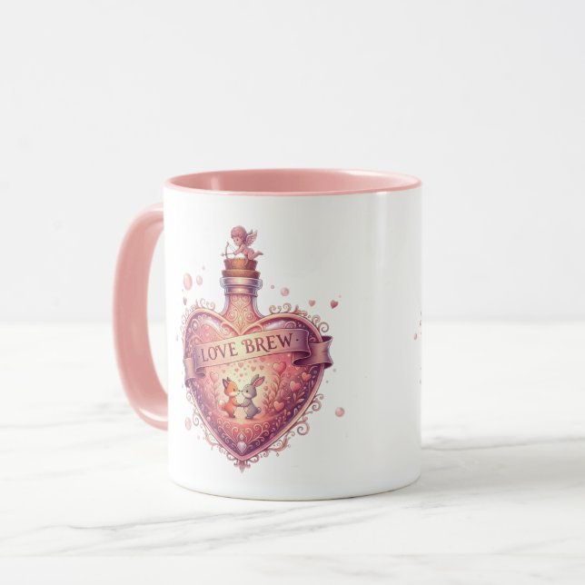 "Love Brew" Vintage Heart Potion Coffee Mug Tasse (Vorderseite Links)