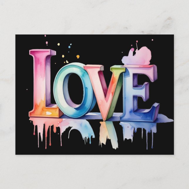 Love Buchstaben in Pastellfarben 3D Einladungspostkarte (Vorderseite)