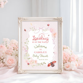 Love Bug Blush Pink Floral Baby Shower Welcome Poster