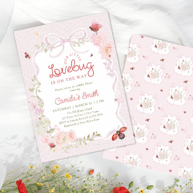 Love Bug Floral Preppy Girl Baby Shower Invitation Einladung (Von Creator hochgeladen)