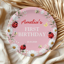 Love Bug Ladybug Daisy Floral Birthday Party Pappteller