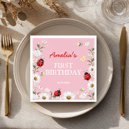 Love Bug Ladybug Daisy Floral Birthday Party Serviette