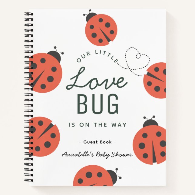 Love Bug Red Ladybug Baby Shower Guest Book Notizbuch (Vorderseite)