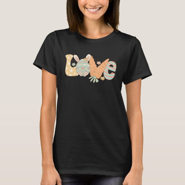 Love Bunny Ears Hearts Flowers Retro Groovy Easter T-Shirt (Vorderseite)