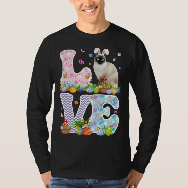 Love Bunny Siamese Cat & Easter Egg Basket Easter  T-Shirt (Vorderseite)