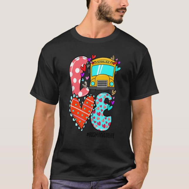 LOVE Bus Monitor Life Leopard Heart Valentine's Da T-Shirt (Vorderseite)
