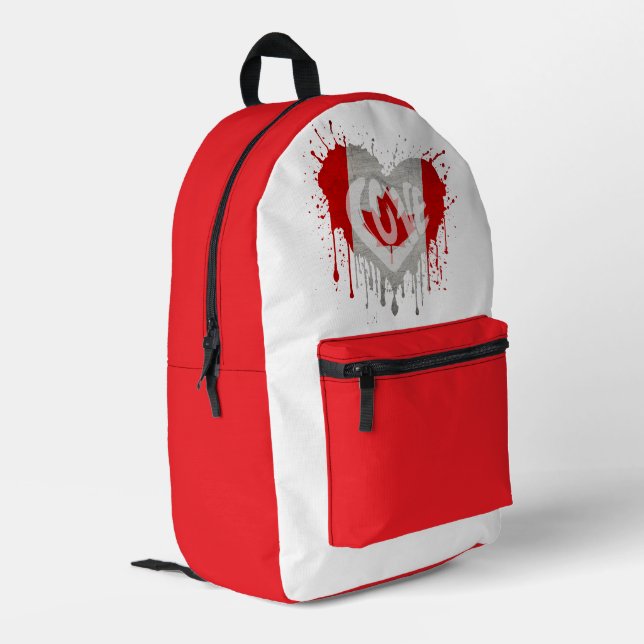 Love Canada Flag Bedruckter Rucksack (Rückseitige Ecke links)