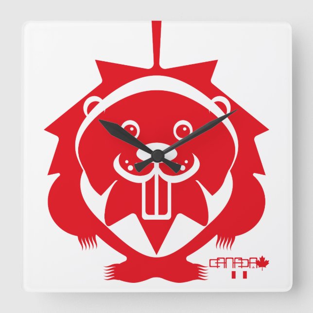  LOVE Castor/ Maple Bandera Canada by Masanser Quadratische Wanduhr (Vorderseite)
