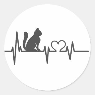 Love cat cardiogram - Choose background color Runder Aufkleber