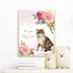 Love Cat Illustration Blume Baby Girl Kinderzimmer Poster