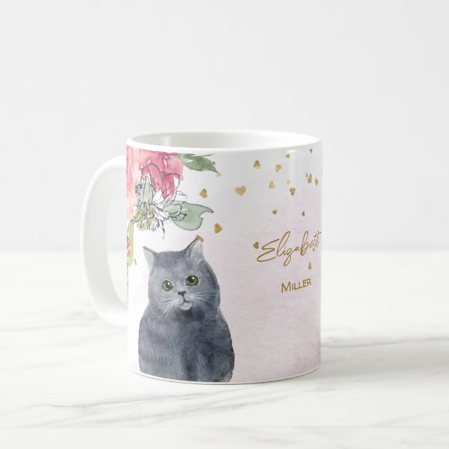 Love Cat Illustration Gold Glitzer Girl Gift Kaffeetasse (Vorderseite Links)