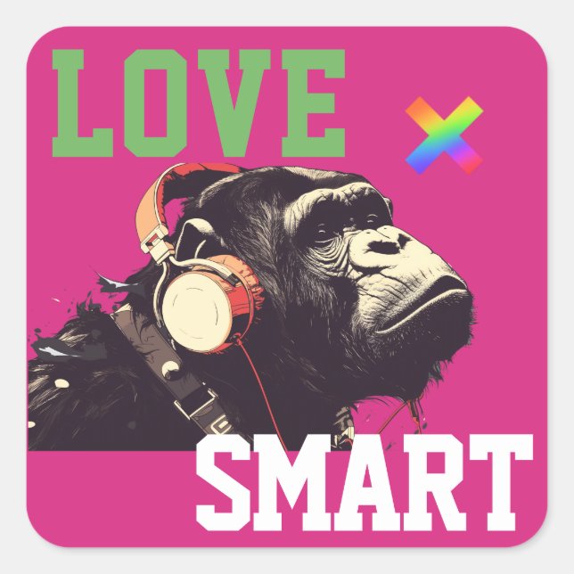 LOVE × CHIMPANZEE  - Custom Quadratischer Aufkleber (Vorderseite)