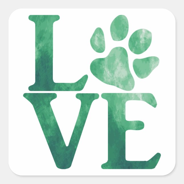 Love Classic Green Quadratischer Aufkleber (Vorderseite)