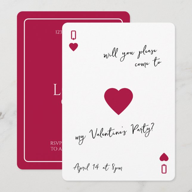 Love Club Ace Of Hearts Card Valentines Invitation Einladung (Vorne/Hinten)