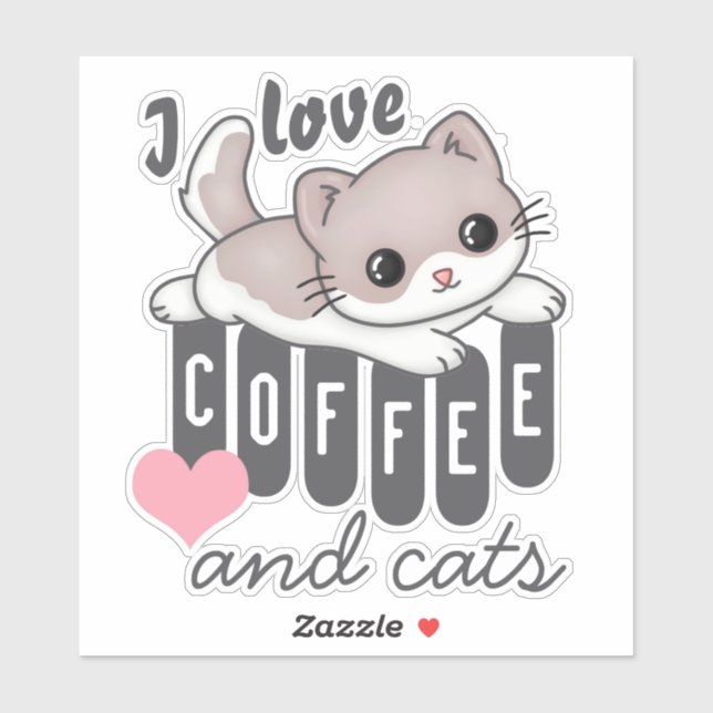 Love Coffee and Cats Cute Aufkleber (Blatt)