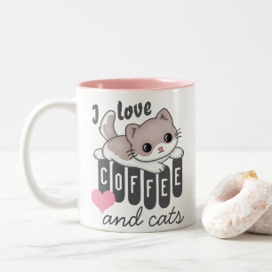 Love Coffee and Cats Cute Zweifarbige Tasse