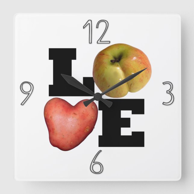 LOVE Collection Potato Kitchen Wall Clock Quadratische Wanduhr (Vorderseite)